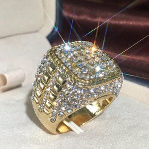 💝Crystal Rhinestone Zircon Wedding14KGold Plated Diamond Ring for Men,UNVN12086